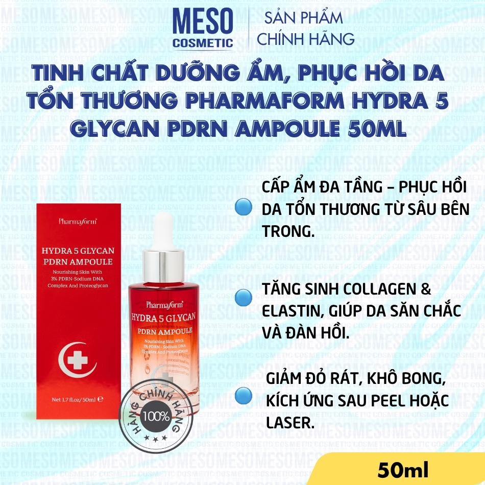 Tinh Chất Dưỡng Ẩm, Phục Hồi Da Tổn Thương Pharmaform Hydra 5 Glycan PDRN Ampoule 50ml